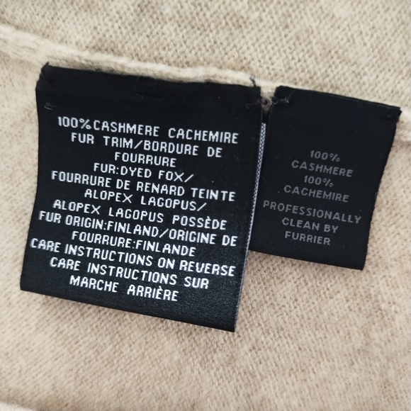 SAKS FIFTH AVENUE 100% Cashmere Fox Fur Trim Cardigan XS - Picture 4 of 4